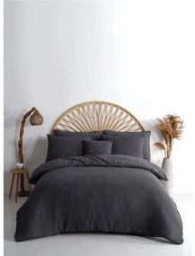 Set copripiumino e federa color antracite in cotone renforcé per letto matrimoniale ed esteso 240x220 cm Waffle Striped – Mila Home Luxury