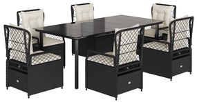 Set da pranzo da giardino 7 pz nero con cuscini in polyrattan