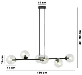 Lampadario Contemporaneo 6 Luci Durga In Acciaio Nero E Sfere Vetro Trasparente