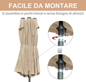 Ombrellone da Giardino Doppio 4,6x2,7m in Acciaio e Poliestere Cachi...