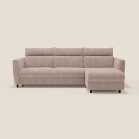 Peonia divano letto angolare con Penisola Contenitore - Materasso H18 cm in Bouclé Impermeabile T07 rosa