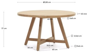 Kave Home - Tavolo rotondo 100% da esterni Urgell in legno massello di eucalipto Ã˜ 130 cm FSC