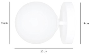 Applique 1 Luce Kalf In Acciaio Bianco A Bracci E Sfera In Vetro Opalino