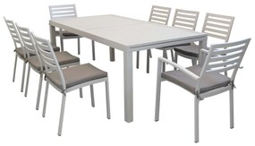 DEXTER - set tavolo in alluminio e teak cm 200/300 x 100 x 74 h con 6 sedie e 2 poltrone Dexter