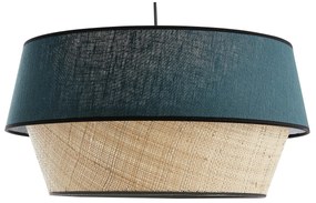 Lampada a sospensione design bi-materiale in lino blu e fibra di rafia naturale D45 cm SENSA