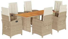 Set da pranzo da giardino 7 pz con cuscini beige in polyrattan