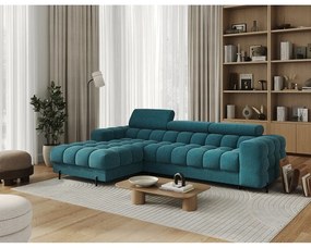 Divano angolare blu allungabile/con contenitore (con penisola a sinistra/con chaise lounge) con rivestimento in bouclé Felro – ELTAP