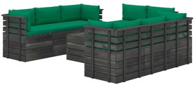 Set divani da giardino su pallet 9 pz con cuscini massello pino