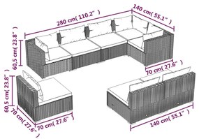 Set Mobili da Giardino con Cuscini 8 pz in Polyrattan Nero