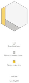 Specchio 70x80 cm decori foglia oro e marmo laminato bianco - CHARLIE