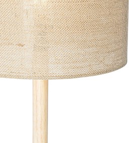 Lampada da terra smart in legno con paralume in lino naturale 32 cm incl. Wifi A60 - Mels