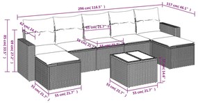 Set divani da giardino con cuscini 8 pz nero in polyrattan