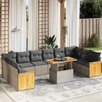 Set Divani da Giardino 11 pz con Cuscini in Polyrattan Grigio 3274133