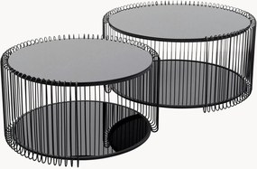 Set di 2 tavolini da salotto con piano in vetro Wire Double