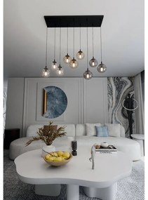Lampadario a Sospensione in Acciaio e Vetro COSMO 9 Nero 9xE14 Colore delle Sfere Grafite, Trasparente, Ambrata
