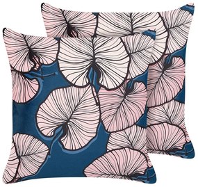 Set di 2 cuscini tessuto blu scuro e rosa pastello 45 x 45 cm CHRYSANTHEMUM Beliani