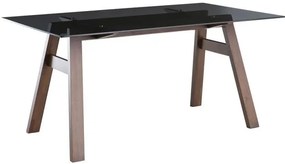 Tavolo da pranzo di design in vetro fumé nero e legno L160 cm BACCO