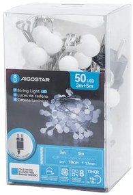 Aigostar - Catena luminosa decorativa LED per esterni 50xLED/3,6W/230V/8 funzioni 5m IP44 bianco freddo