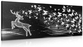 Quadro su tela – Splendido cervo con farfalle in bianco e nero