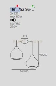 Sospensione ottone satinato 2 luci spostabile vetri (1 x grande am ...