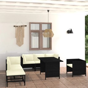 Set divani da giardino 8 pz con cuscini in polyrattan nero