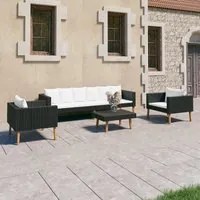 Set Divani da Giardino 4 pz con Cuscini in Polyrattan Nero cod mxl 41776