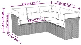 Set divano da giardino 5 pz con cuscini grigio in polyrattan