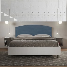 Letto contenitore da 160x190 in legno bianco e testata in microfibra blu Antilia