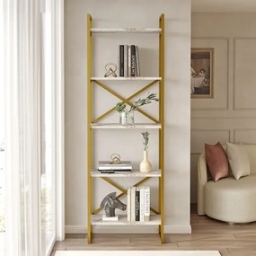 Libreria Oro 58x30x175 Cm 5 Ripiani Effetto Marmo Decus