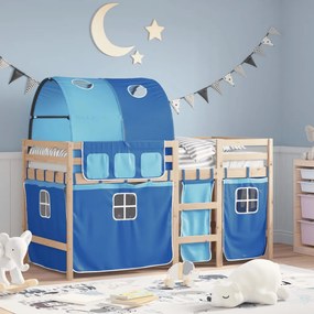 Letto A Soppalco Con Tunnel Bambini Blu 90x200cm Massello Pino /