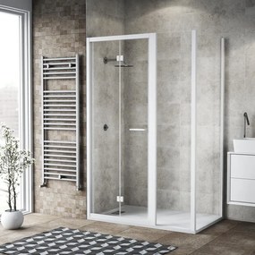 Box doccia con ingresso frontale pieghevole Record L 130 x H 195 cm, vetro 6 mm vetro senza finitura / trasparente profilo bianco spazzolato