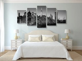 Quadri 5 pezzi – Centro di New York in bianco e nero
