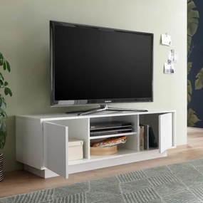 Mobile TV Da Terra 140x43x44 Con 2 Ante E Vano Decoder Ice Bianco Lucido