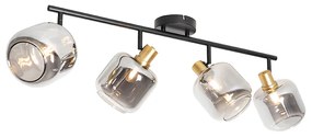 Faretto da soffitto smart nero con oro e vetro fumé 4 luci incl. 4 Wifi P45 - Zuzanna