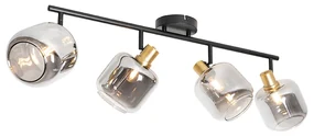 Faretto da soffitto smart nero con oro e vetro fumé 4 luci incl. 4 Wifi P45 - Zuzanna