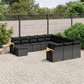 Set divani da giardino 11 pz con cuscini in polyrattan nero