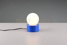 Countess lampada da tavolo base in metallo blu con vetro bianco acc...