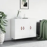 Credenza Bianco Lucido 90x34x80 cm in Legno Multistrato 828078