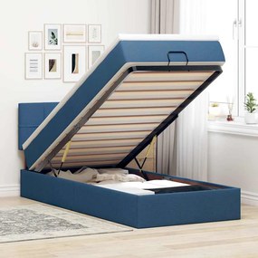 Struttura Letto Pouf Con Materasso Blu 90x190 Cm İn Tessuto /