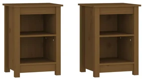 Comodini 2 pz miele 40x35x55 cm in legno massello di pino