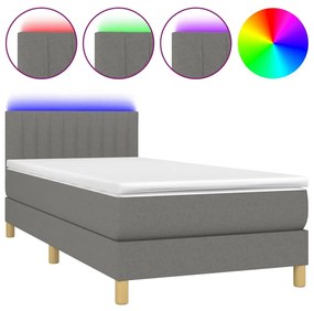 Letto a molle materasso e led grigio scuro 90x200 cm in tessuto