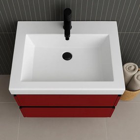 Mobile da bagno sospeso sotto lavabo L 79.5 x H 40 x P 45.5 cm bordeaux laccato opaco, 2 cassetti Fusion