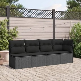 Divano da Giardino con Cuscini a 4 Posti Nero in Polyrattan