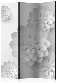 Paravento separè Giardino bianco (3 parti) - composizione con fiori di alabastro
