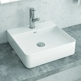 Kamalu - Lavabo da appoggio quadrato 42cm in ceramica bianca |Litos-0007