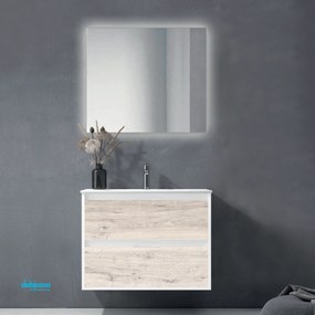 Mobile Bagno Sospeso "Zao" Da 80 Cm Composto Da Una Base Con Due Cassetti In Melaminico Finitura Decapè C/Scocca Finitura Bianco Laccato Opaco