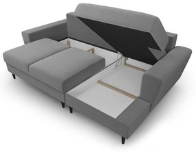 Divano angolare grigio chiaro allungabile e con contenitore (con penisola a destra/con chaise lounge) con rivestimento in velluto Kyoto – Cosmopolitan Design