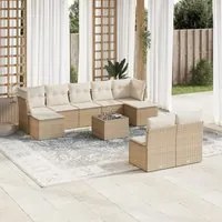 Set Divano da Giardino 10 pz con Cuscini Beige in Polyrattan 3218278