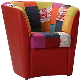 Poltrona in ecopelle ROSSA e seduta in tessuto patchwork