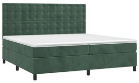 Letto a molle con materasso e led verde scuro 200x200cm velluto